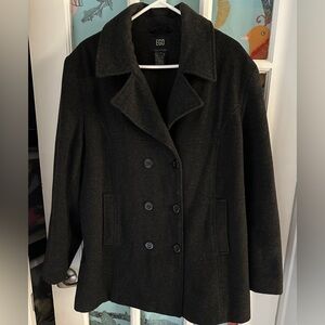 EGO Women's Charcoal Lamb/Cashmere blend Pea Coat